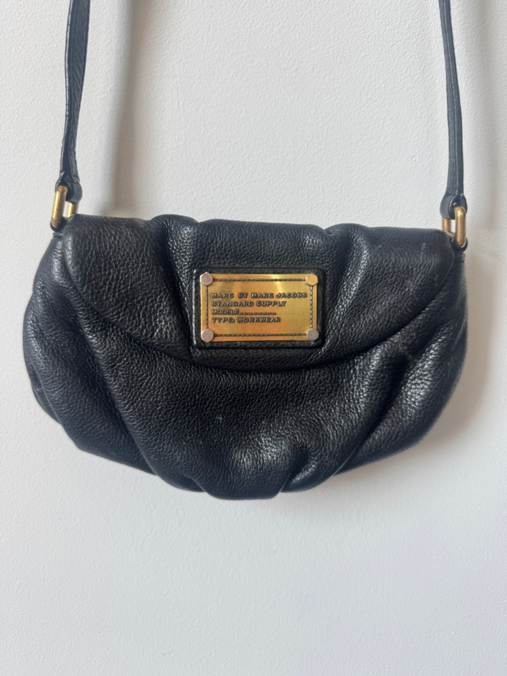 Marc by Marc Jacobs Black Leather Gold-Plate Crossbody Bag